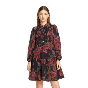 Women Dress Maia Womens Long Sleeve Floral Shift Dress Size 12 Black